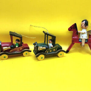 Vtg Wooden Ornaments Antique Cars Angel Horse Christmas Tree